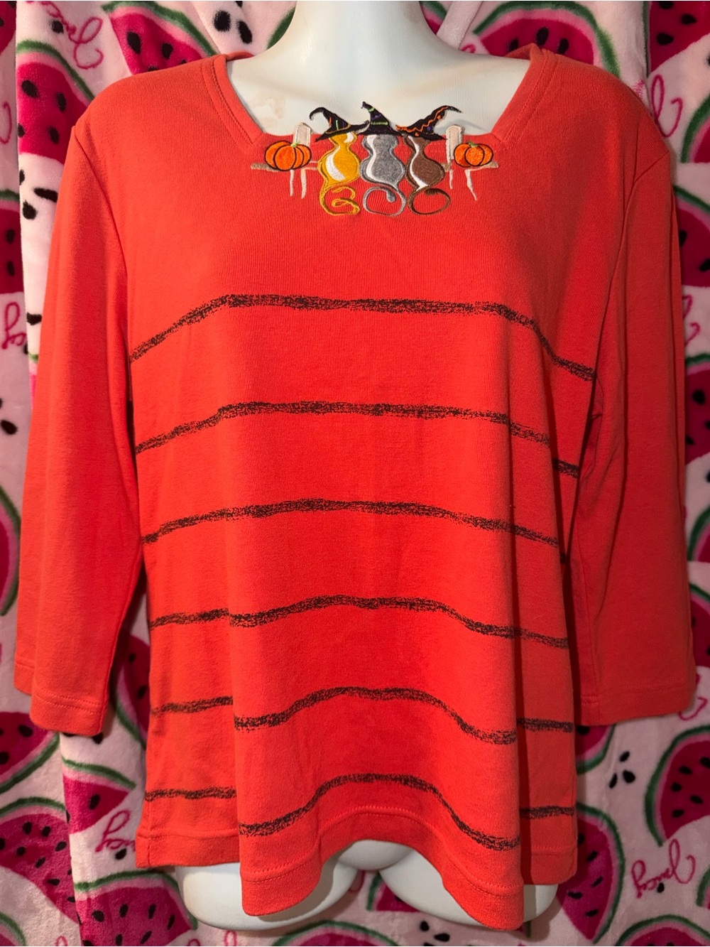 🧡🖤 Onque Casuals Top with Halloween Embroidered Neckline